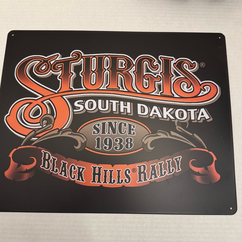 Sturgis South Dakota Black Hills Rally Metal Sign - Orange & Black